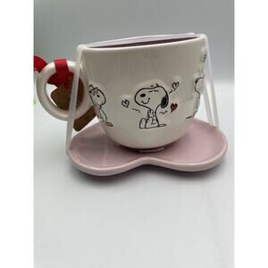 NEW Rae Dunn Valentine's Day Peanuts Snoopy Large Cup & Heart Shaped Saucer